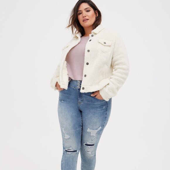 Free People Jackets & Blazers - TORRID Trucker Jacket - Faux Shearling White Size 2XL